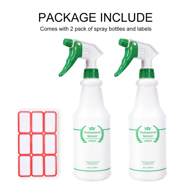 Uineko Plastic Spray Bottle 2 Pack, 32 Oz, All-Purpose Heavy Duty Spraying Bottles Leak Proof Mist Empty Water Sprayer for Cleaning Solution, Essential Oils, Hair, Planting with Adjustable Nozzle - Green - Image 4